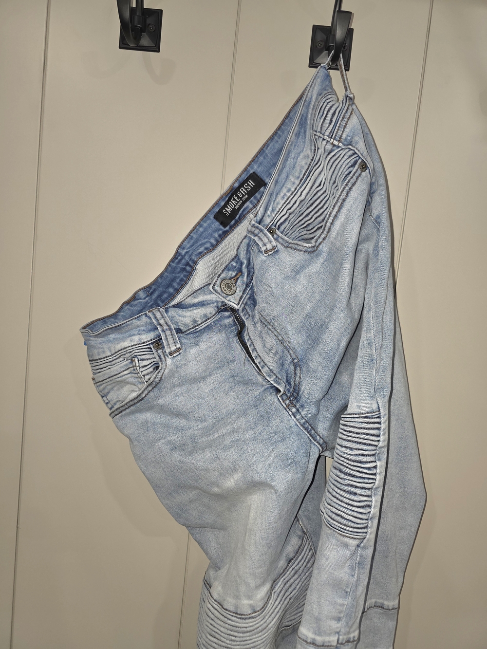 Light Wash Ribbed Knee Slim Straight Jeans Smoke & Ash Mens 34/30 Grunge Y2k